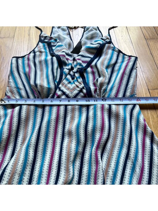 Anthropologie Girls From Savoy Size 14 Cream Striped Gull Wing Silk Sun Dress - Picture 10 of 16